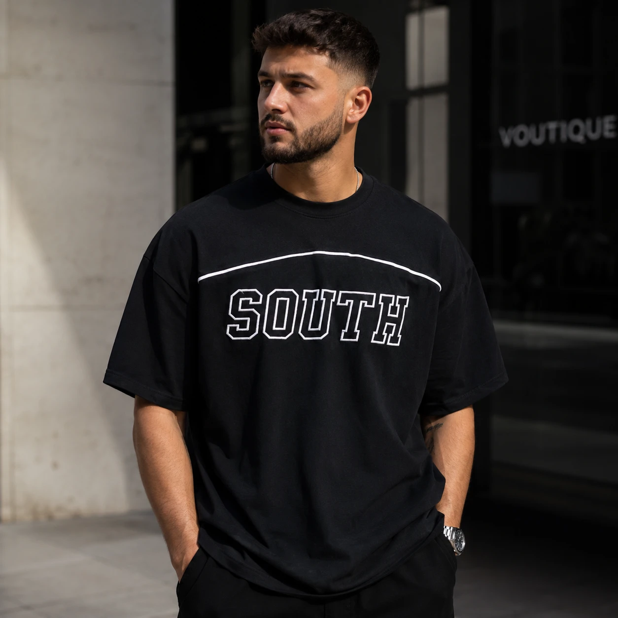 تیشرت خیابانی SOUTH، رنگ مشکی